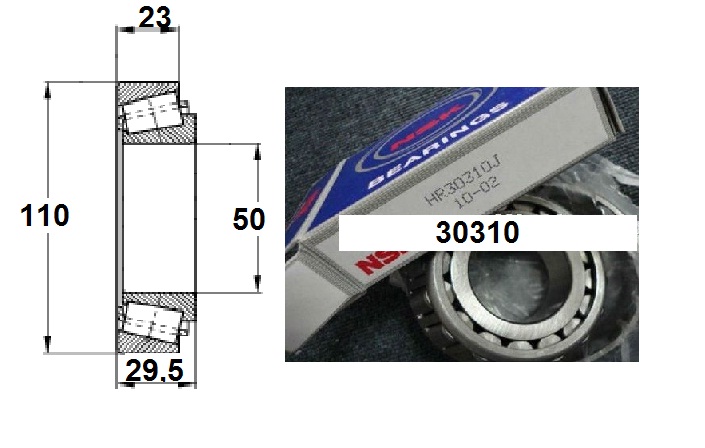 Подшипник ступичный передний внутренний 30310J COSMOS/хвостовика задн редуктора (HD72) d50*110 h23  (NSK)