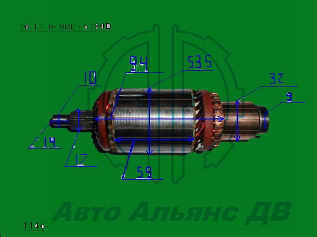 Якорь стартера D1146/DL08TI/6D17 Lmax171